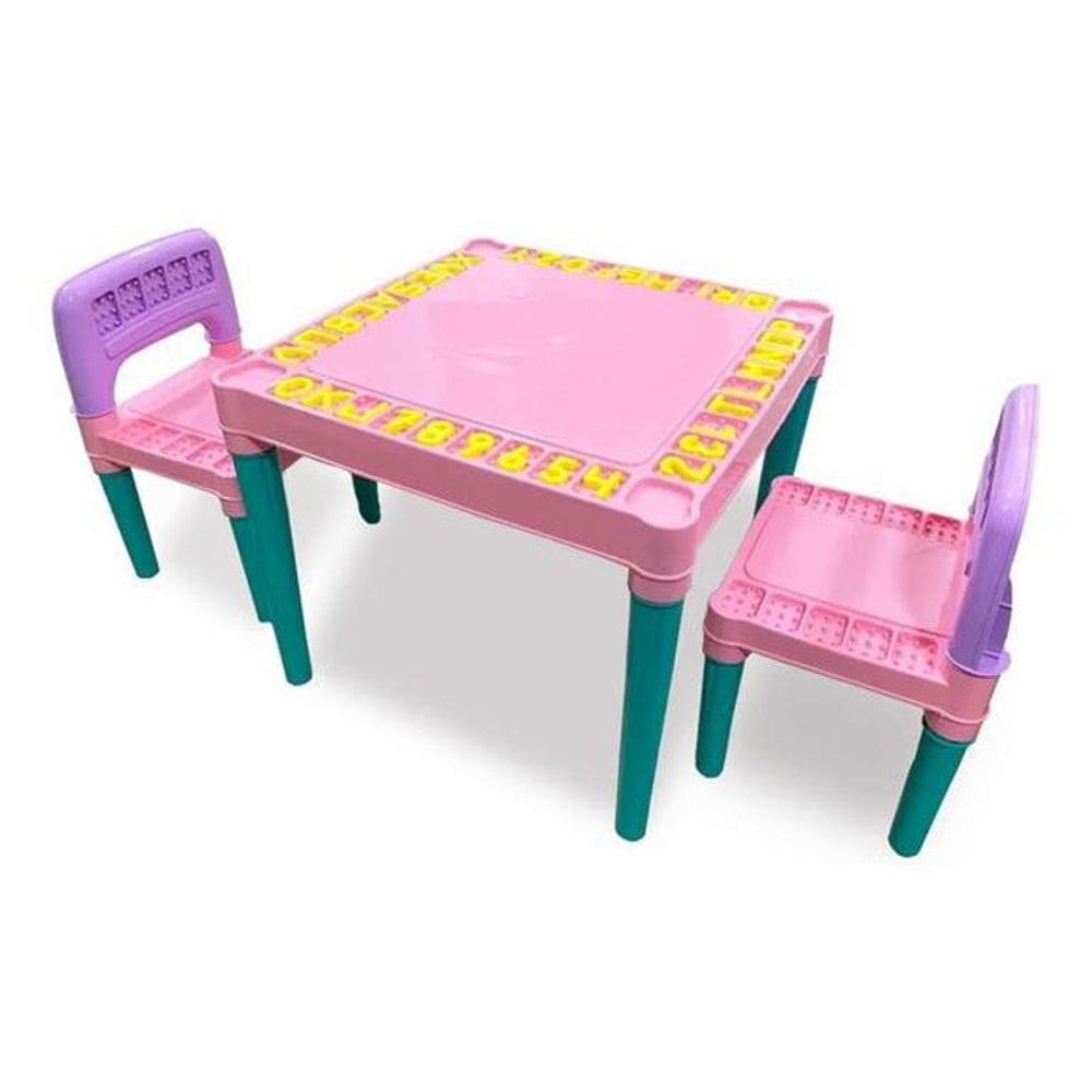 Mesa Mesinha Infantil 2 Cadeiras Educativa Tritec Rosa