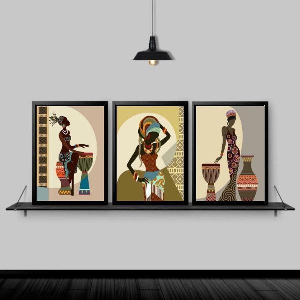 Kit Quadros Arte Africana Mulheres 24X18Cm 3 Peças