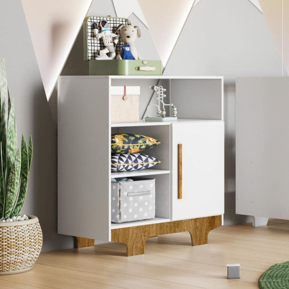 Cômoda Infantil 1 Porta com Pés Flocos Tigus Baby
