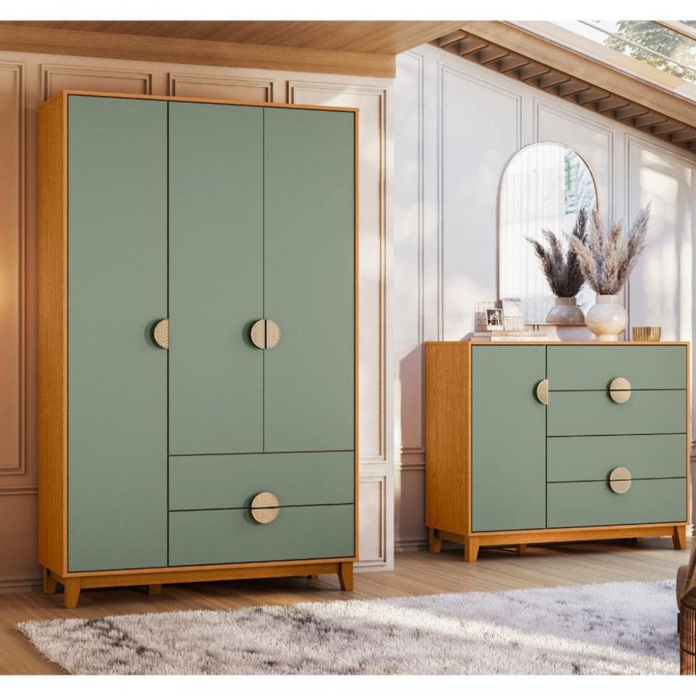 Guarda Roupa 3 Portas 2 Gavetas e Cômoda 4 Gavetas 1 Porta Ipe Albatroz