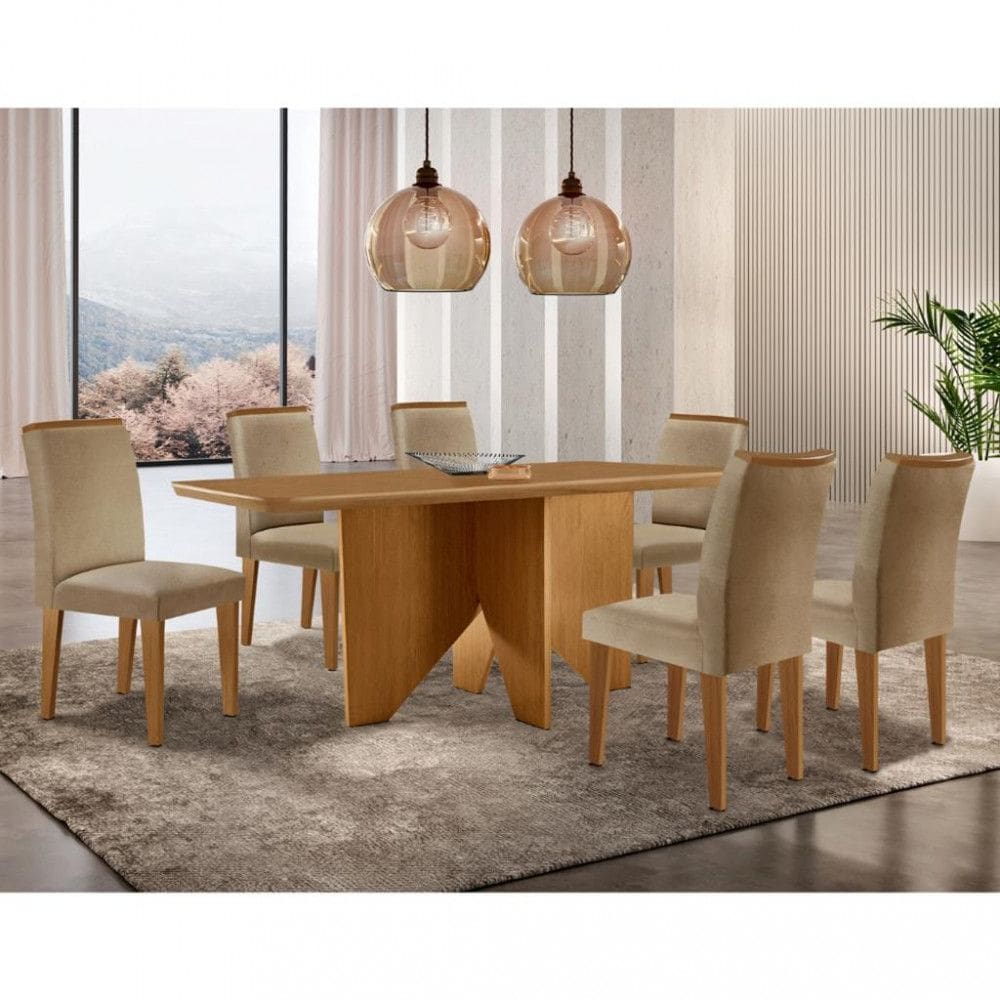 Conjunto Sala de Jantar Mesa Nevada e 6 cadeiras Lunara Rufato