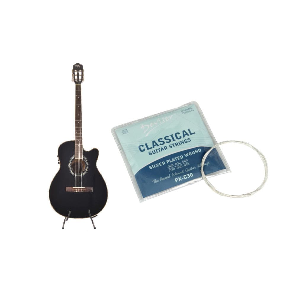 Kit Violão Land Eletrico Nylon Preto + Encordoamento