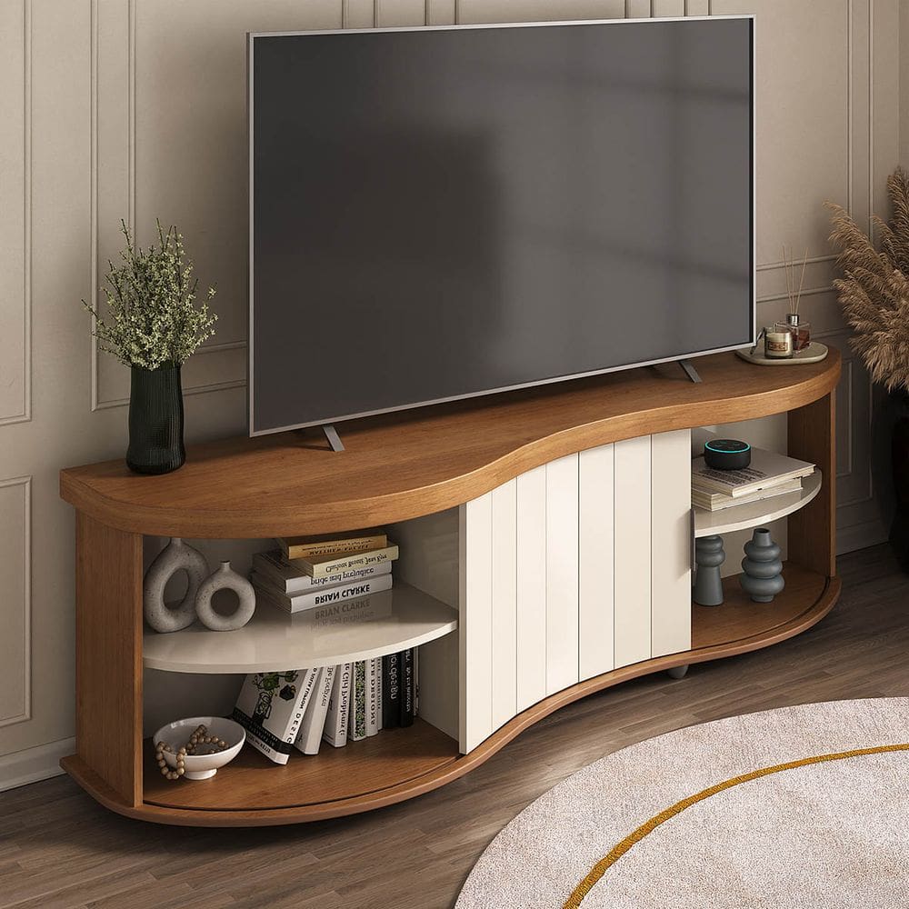 Rack Magnum p/ TV até 75" com Porta Ripada Cinamomo/Off White - Artely