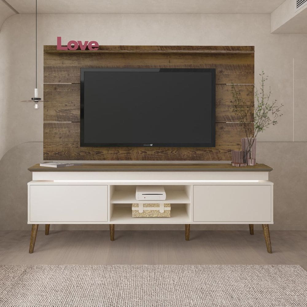 Rack Lumina com Painel Slim p/ TV até 75\" com 2 Portas Pinho/Off White - Artely