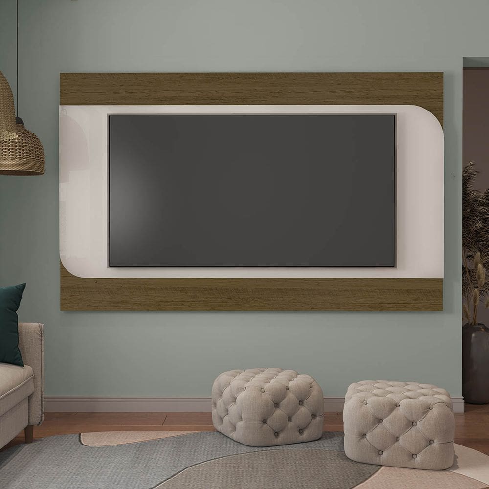 Rack com Painel p/ TV até 86\" com 2 Portas Elegance Pinho/Off White - Artely