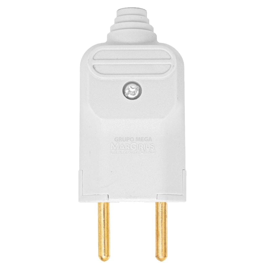 Tomada Plug Macho Prensa Cabo 2 Pinos Finos 10A Branco