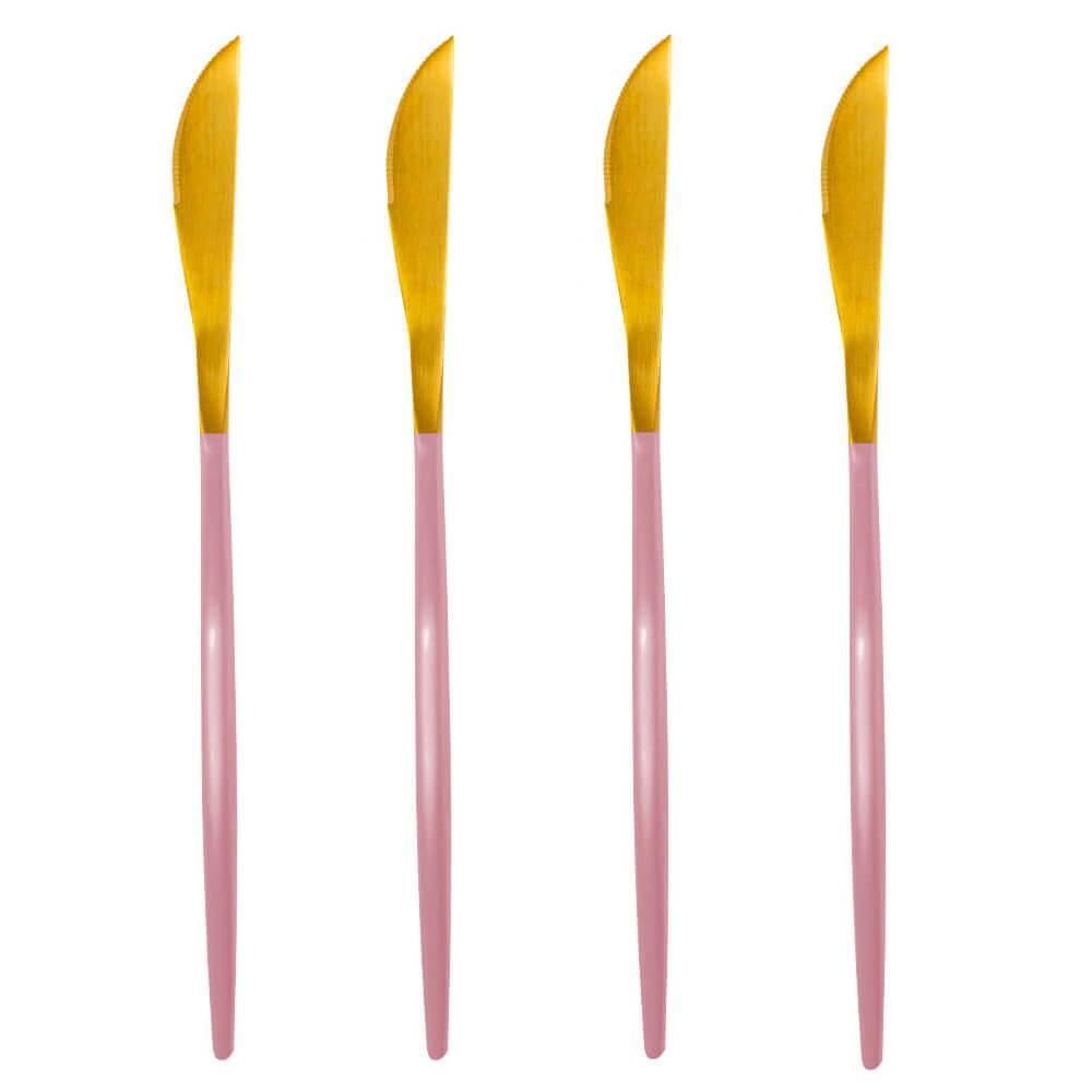 Facas de Mesa Inox Dourado e Rosa Lady 4 peças - Casambiente
