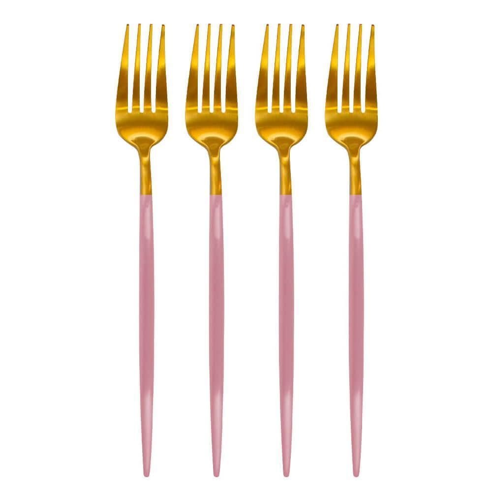 Garfos Inox Dourado e Rosa Lady 4 peças - Casambiente