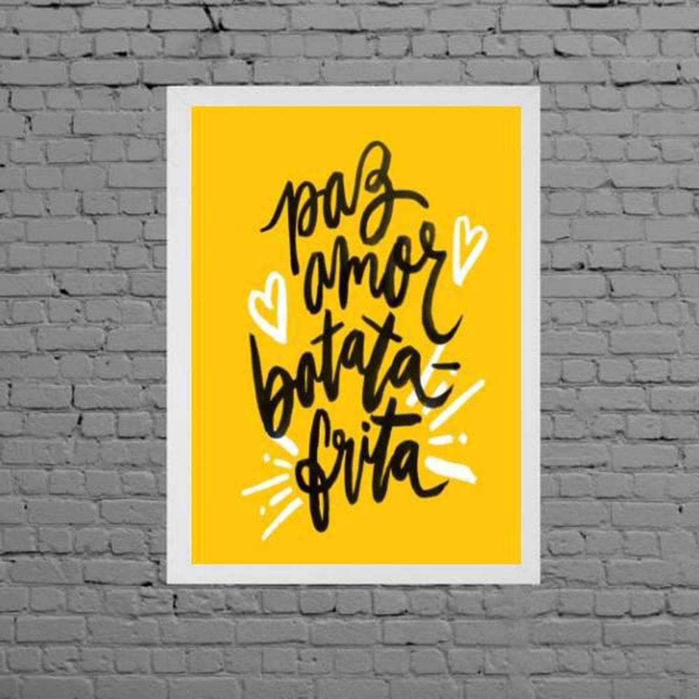 Quadro Decorativo Paz Amor Batata Frita 33X24Cm Preto