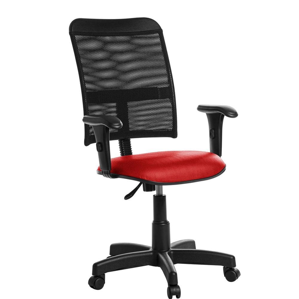 Cadeira Escritório Giratória Tela Com Braço Rj Vermelho