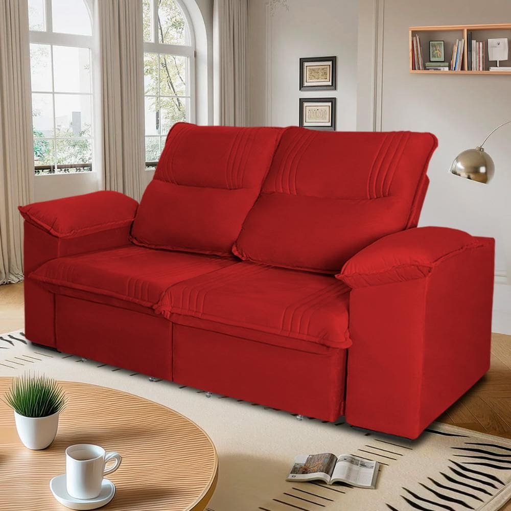 Sofá Retrátil Reclinável America 1,50m Suede Vermelho