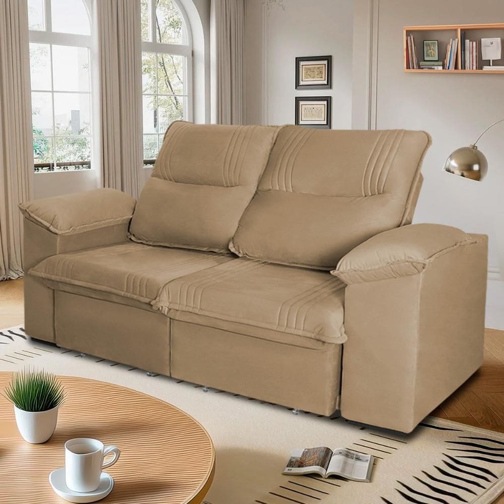 Sofá Retrátil Reclinável America 1,80m Suede Bege