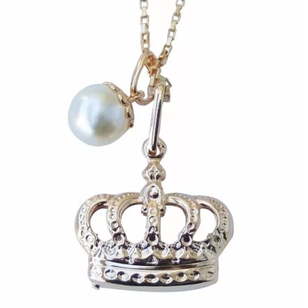 Colar Cordão Gargantilha Coroa Pérola Folheado 18k