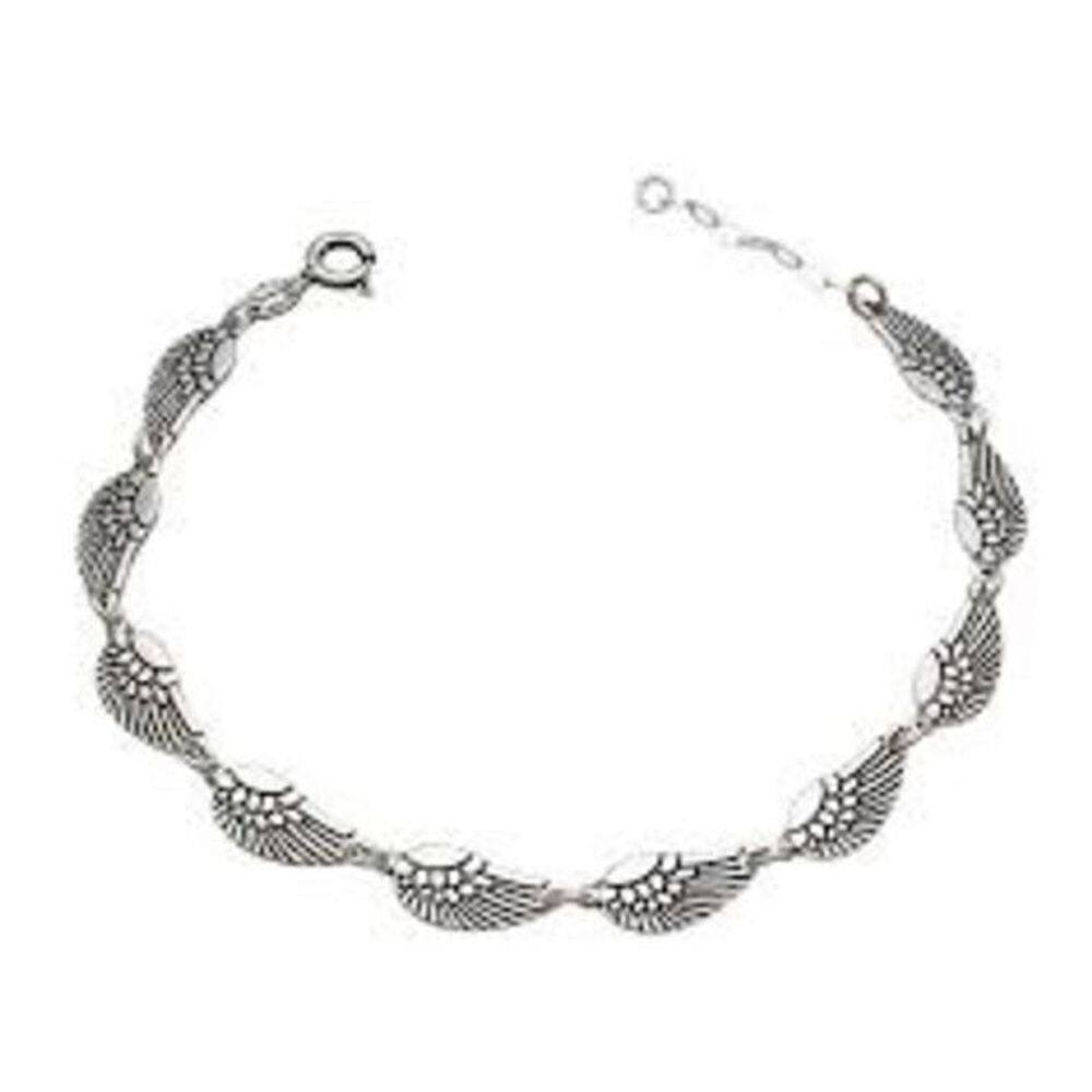 Pulseira Prata Envelhecido 18Cm Com 10 Asas 14Mm