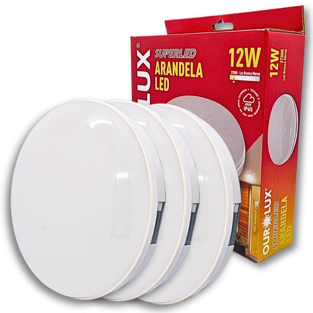 Kit 3 Luminárias Superled Arandela 12W 2700K Branco Quente