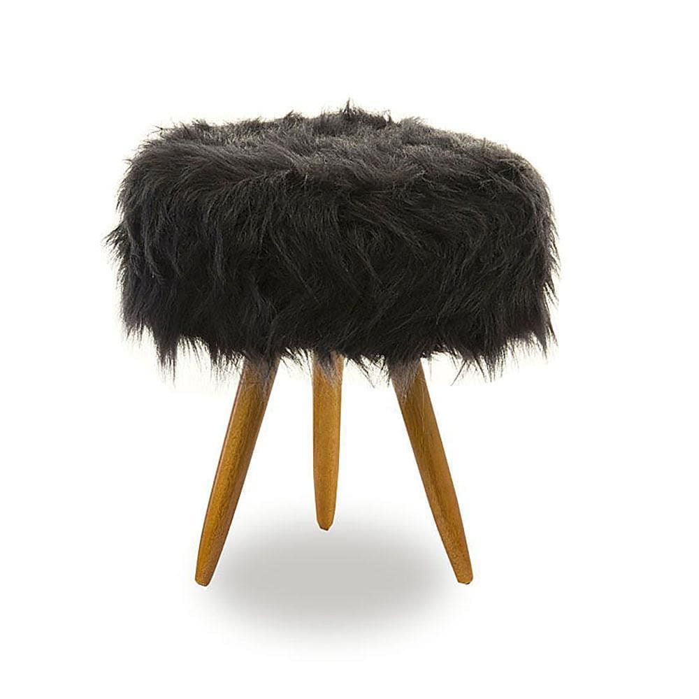 Puff Magnus Redondo Decorativo Pé Palito Pelúcia Preta