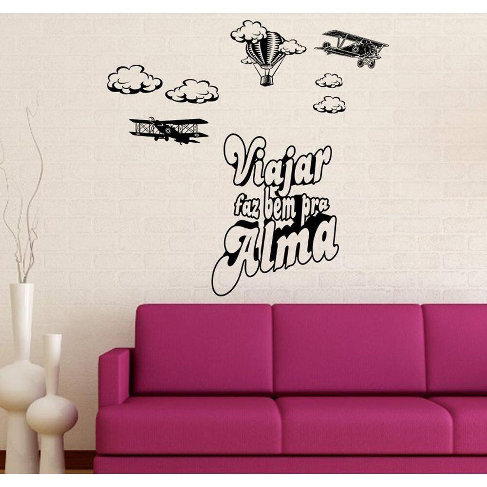 Decoração de Parede Avião e Balão com Frase Viajar faz Bem