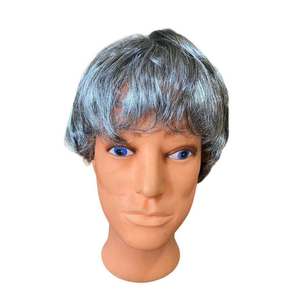 Peruca Curta Grisalha Sintética Unissex Fantasia Festa