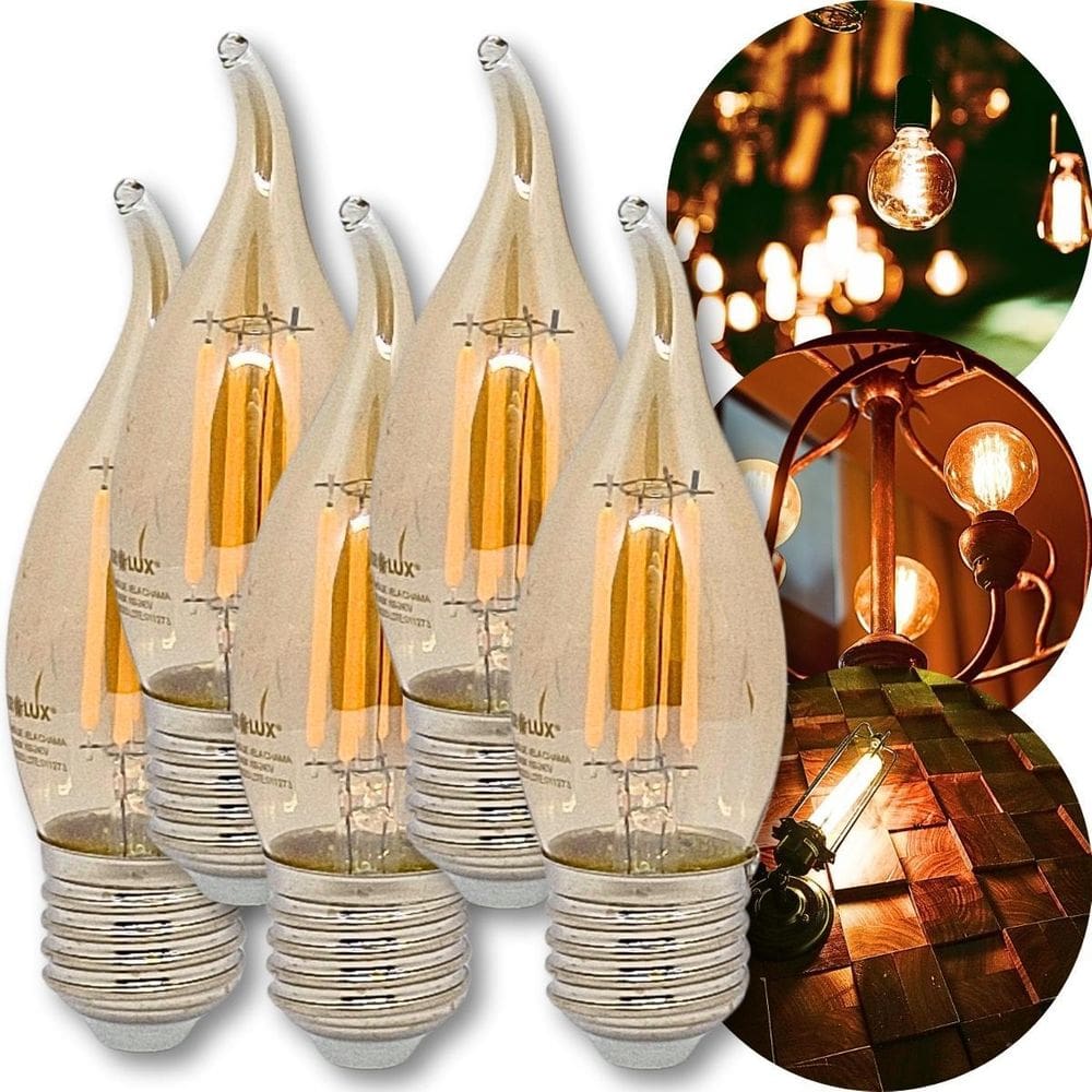 Kit 5 Lampadas Vintage Vela Chama 2W 2400K Branco Quente