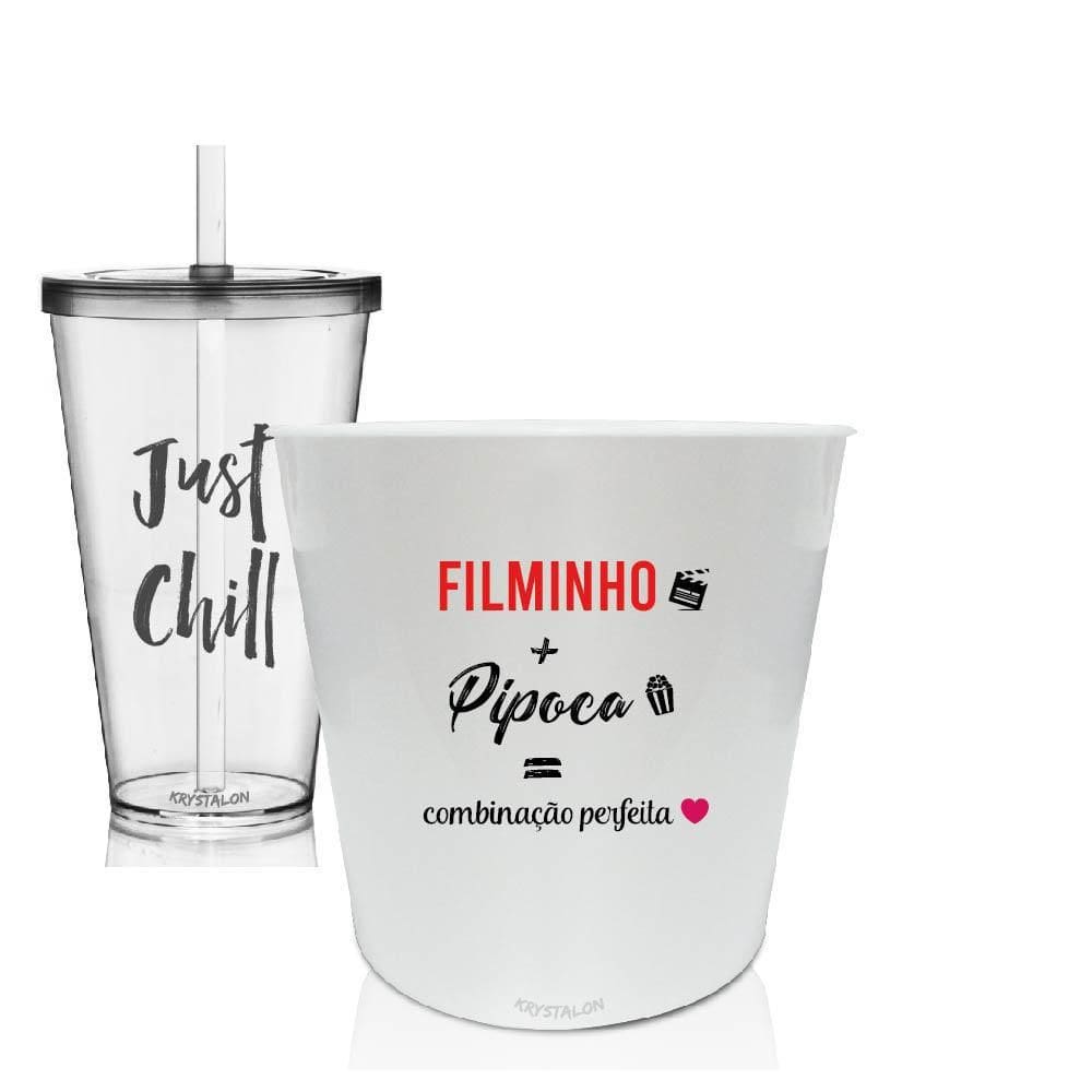 Kit Balde De Pipoca E Copo Personalizados Filminho + Pipoca