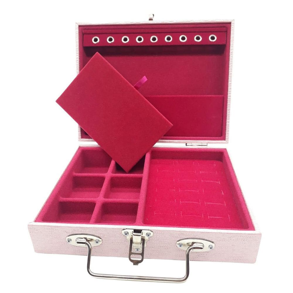 Maleta Porta Joias Pequena Couro Sintético Rosa Perolado