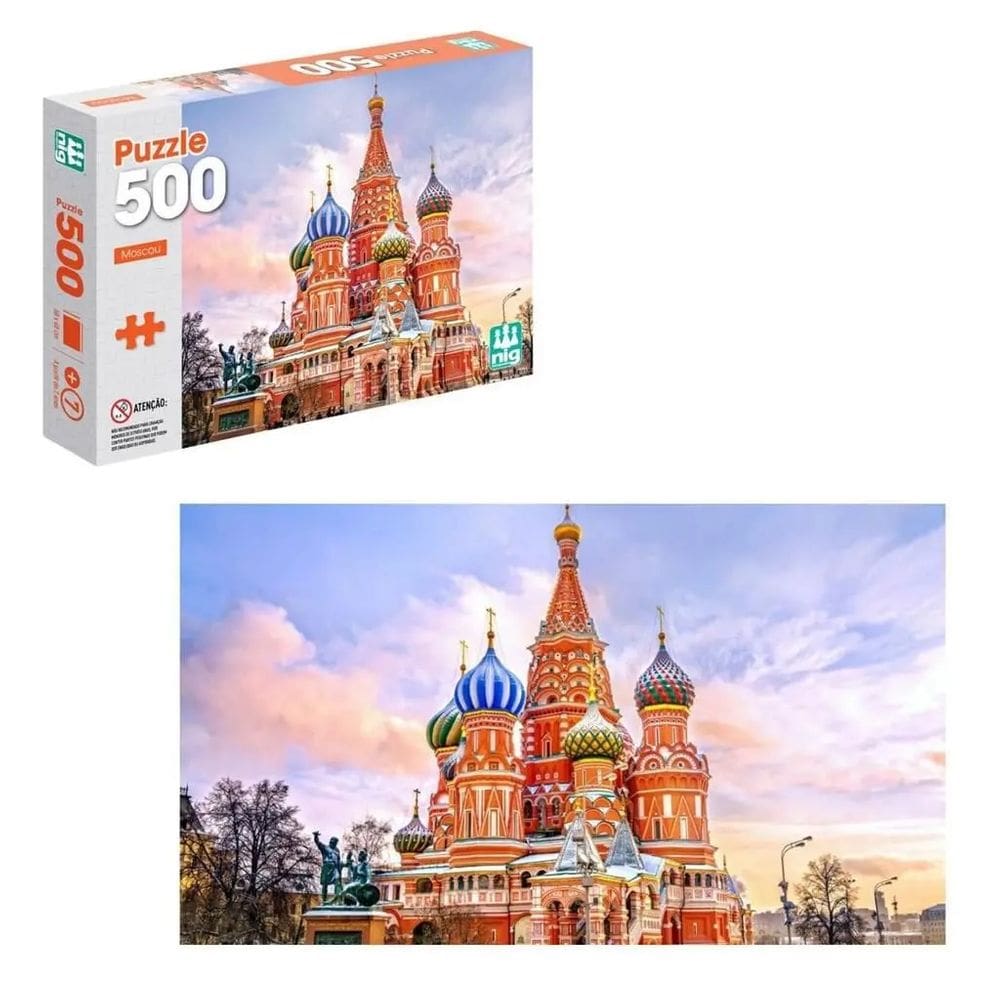 Jogo Quebra-Cabeça Moscou Russia 500 Peças Catedral De São Basílio Puzzle 60x40cm - Nig Brinquedos