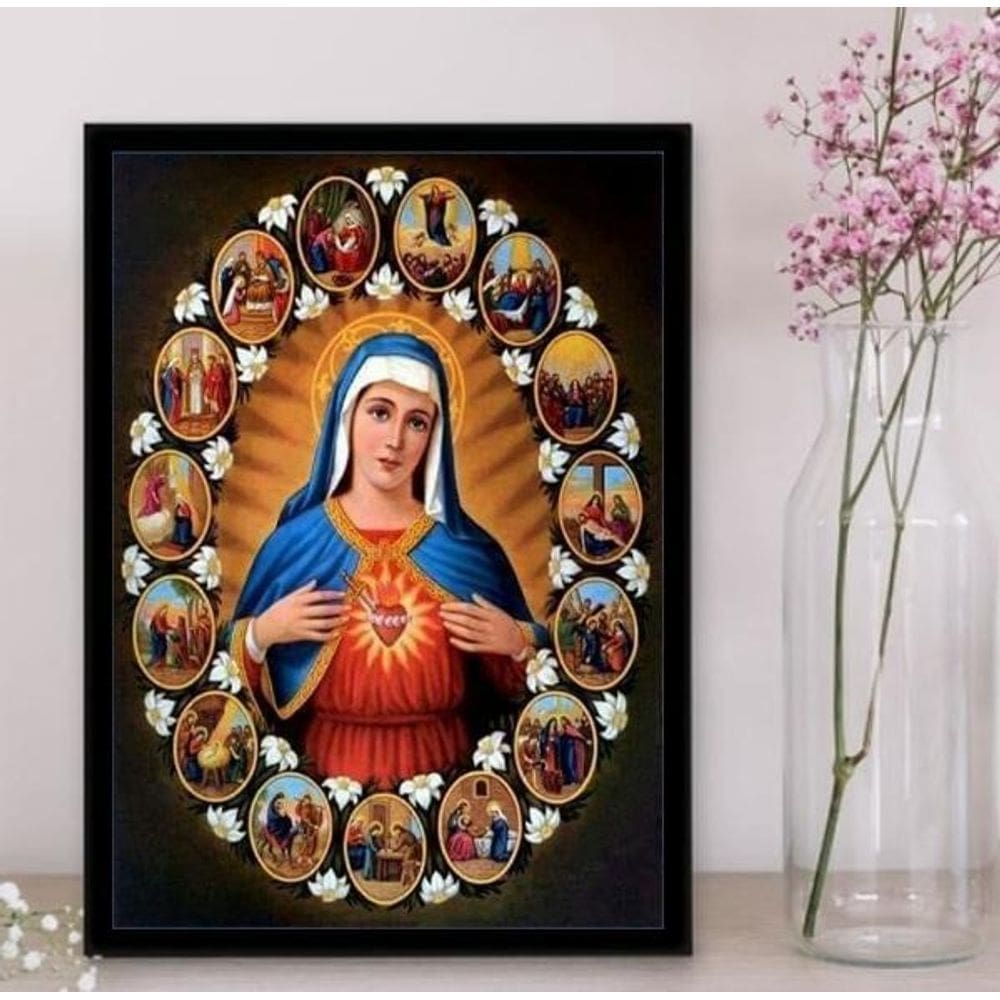 Quadro Fases Da Vida De Maria 45X34Cm - Com Vidro Preta