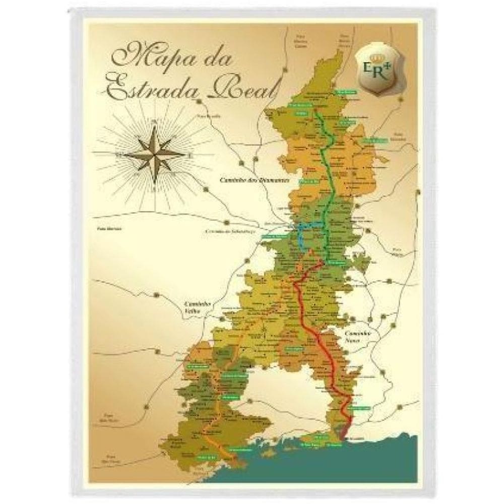 Quadro Decorativo Mapa Estrada Real 45X34 Com Vidro - Branca