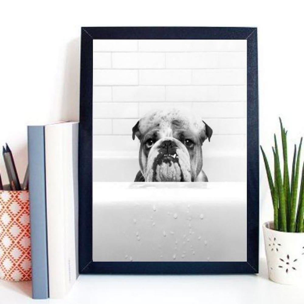 Quadro Para Banheiro Bulldog Na Banheira 24X18Cm