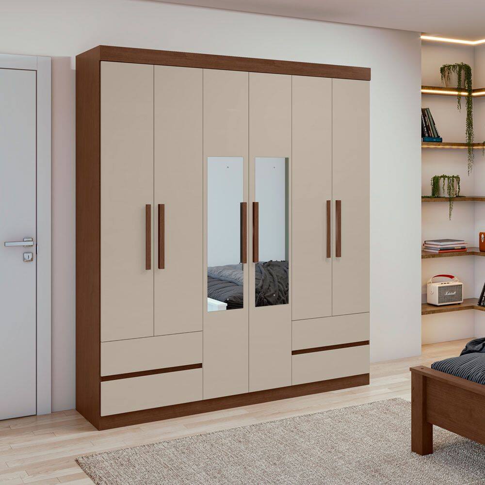 Guarda Roupa Lopas 06 Portas C/ 2 Espelhos Zeus 2021