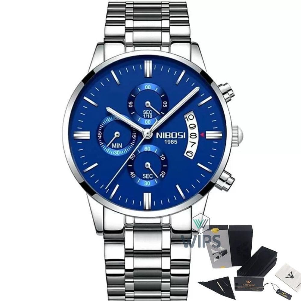 Relógio Masculino Nibosi 2309 Analógico Prata/Azul