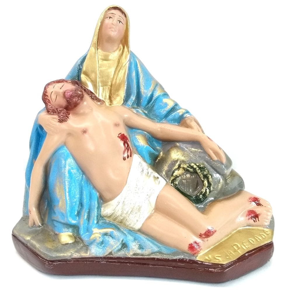 Escultura Nossa Senhora Pietá Gesso 15cm - Imagem Real