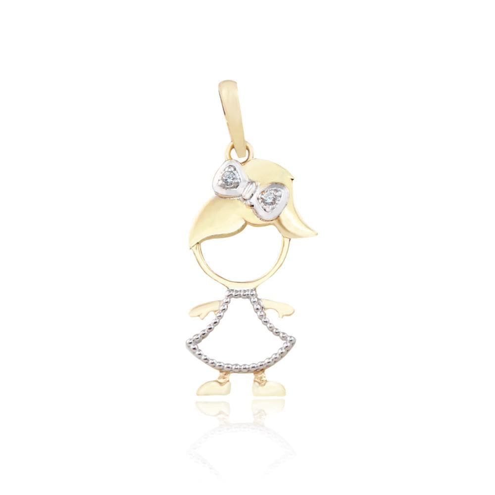 Pingente Menina 2,5Cm Com Zircônias Em Ouro 18K