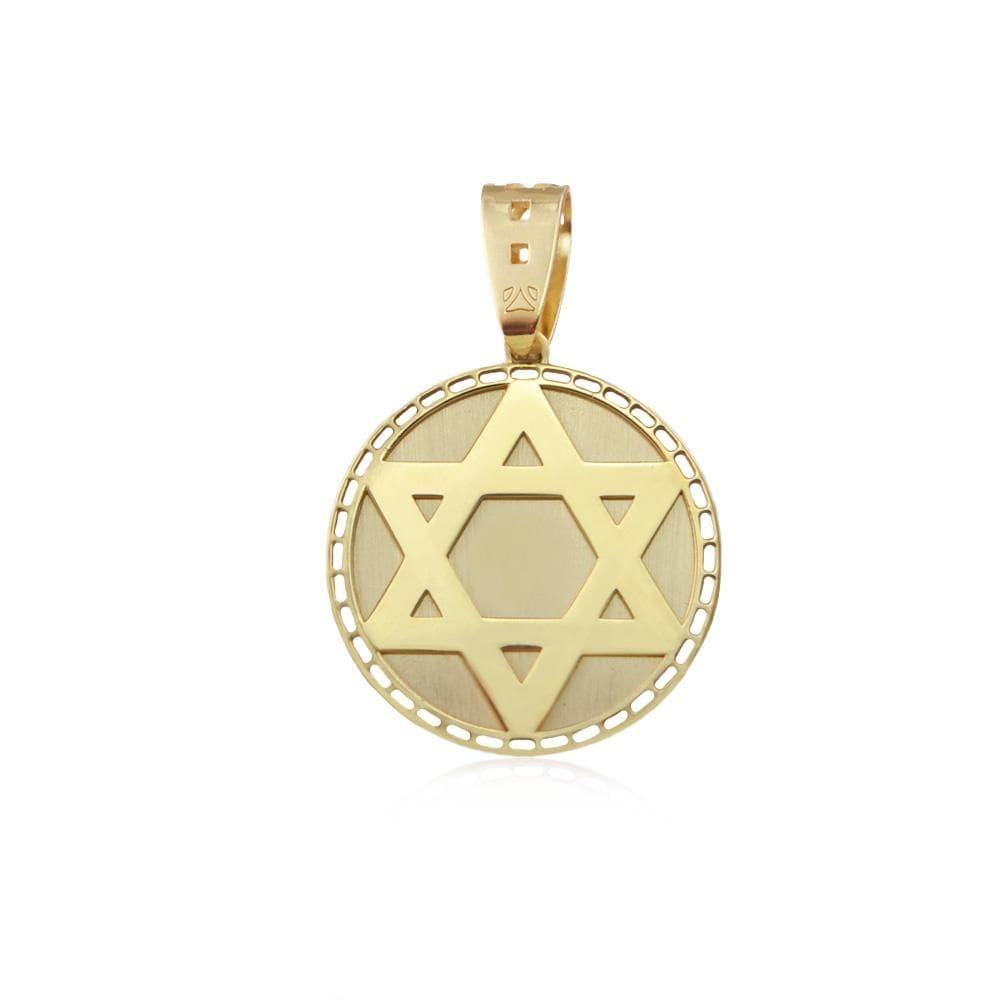 Pingente Redondo Estrela Davi 3 Cm Detalhes Foscos Em Ouro