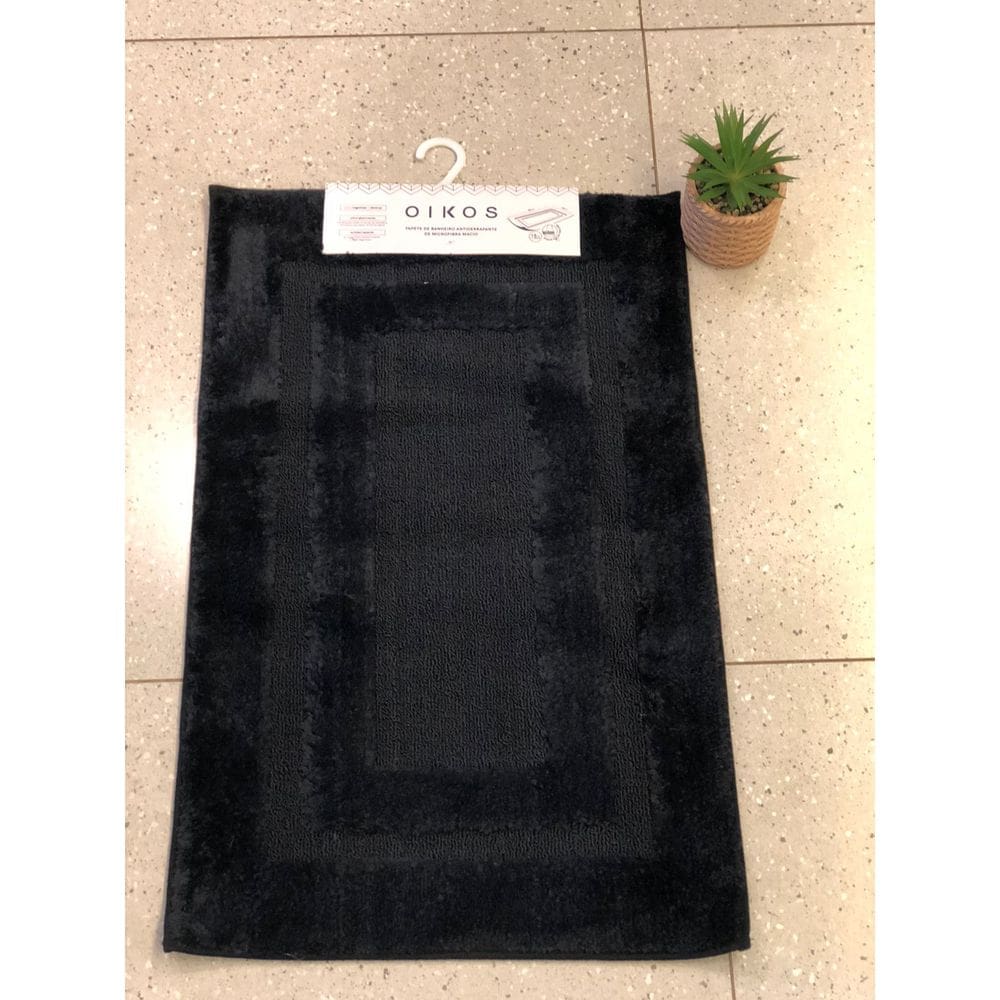 Tapete De Banheiro Antiderrapante De Microfibra Macio - Oikos Preto
