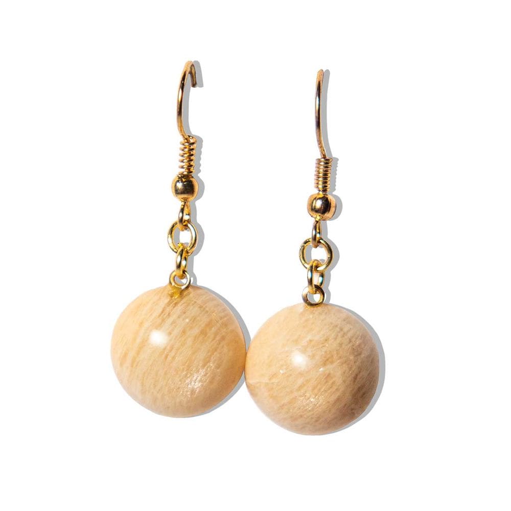 Brinco Disco Amazonita Pêssego Pedra Natural Anzol Dourado