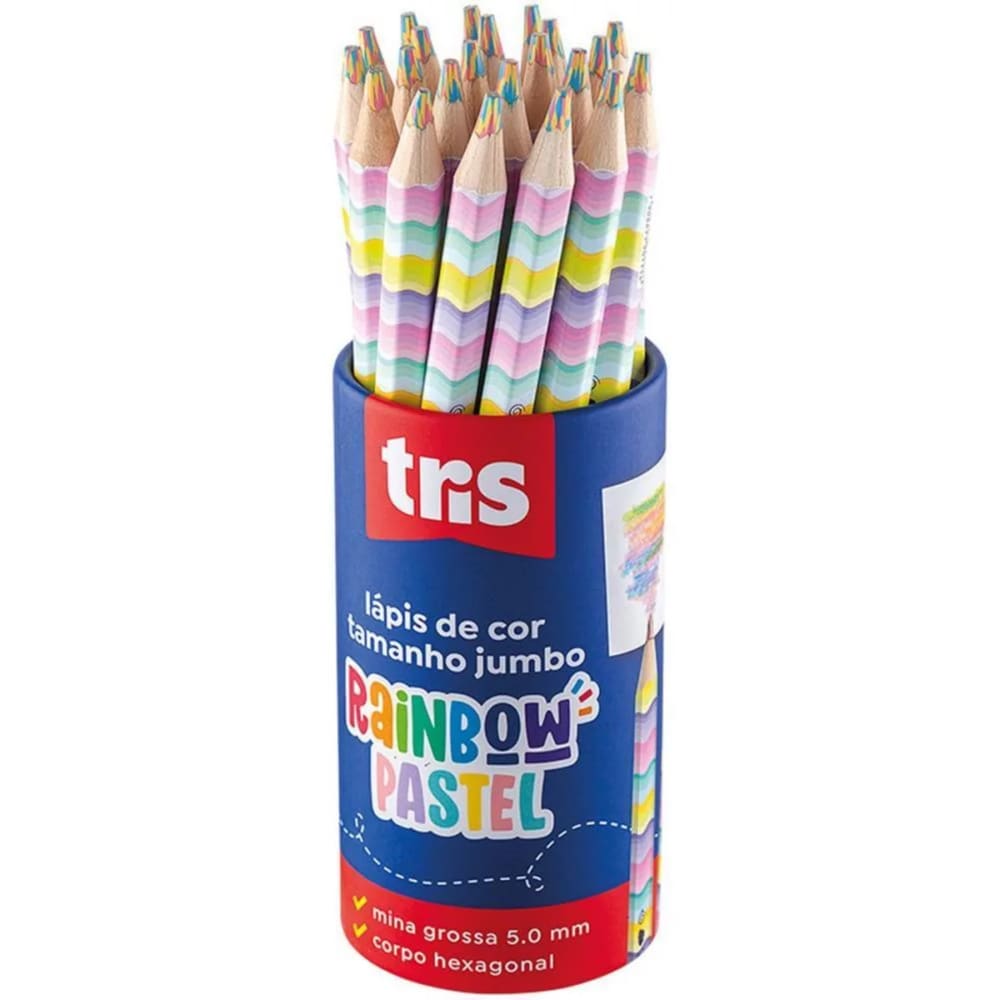 Lápis De Cor Jumbo Rainbow Mina Multicor Pastel Tris Pote C/ 24