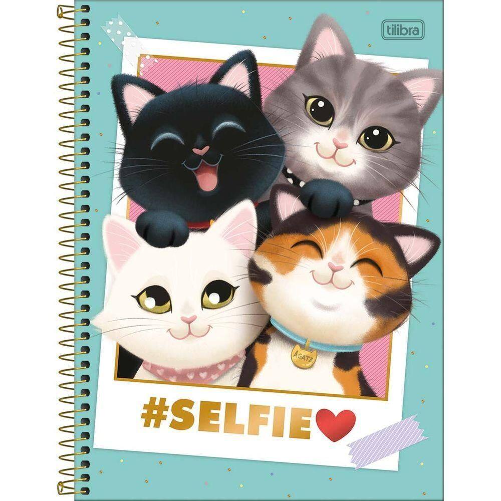 Caderno Universitário Purrfect Cats Tilibra Capa Dura Espiral - 10 Matérias 160 Folhas Verde