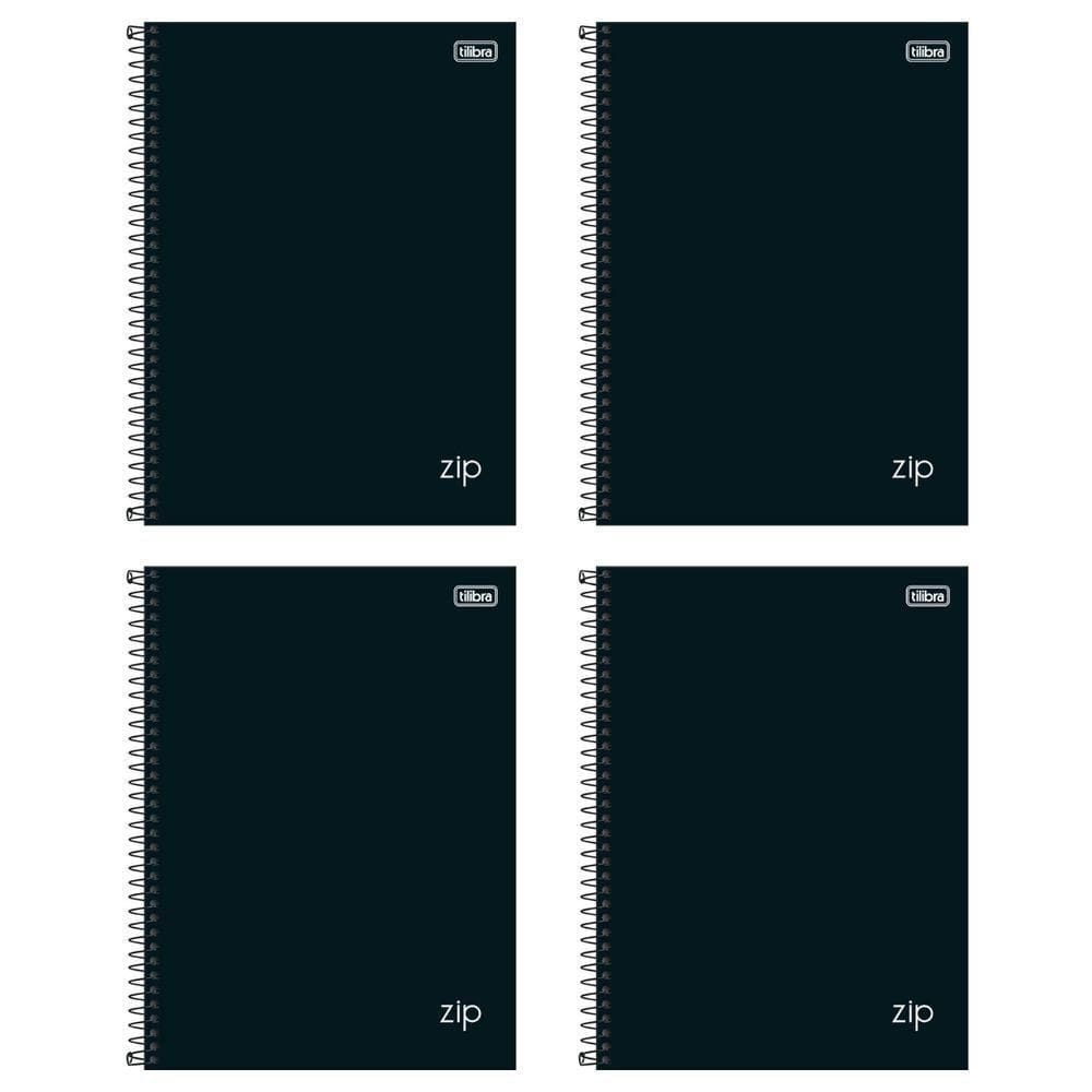 Kit C- 4 Cadernos Universitário Zip Preto Tilibra Capa Dura Espiral - 1m 80fls