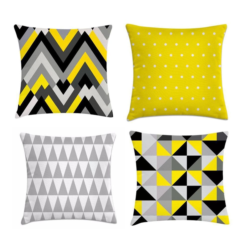 Kit 4 Capas De Almofadas Geométrica Preto E Amarelo 45X45