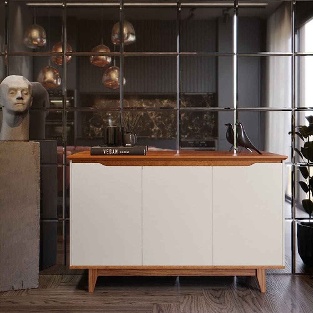 Buffet Três Portas Flow Off White/Freijó – EJ Móveis