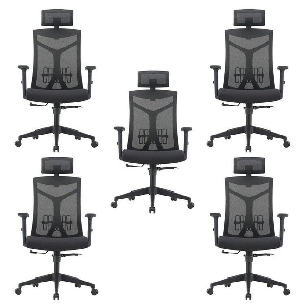 Kit 5 Cadeiras Escritório Presidente Nr17 Office Lugano Preto Preto