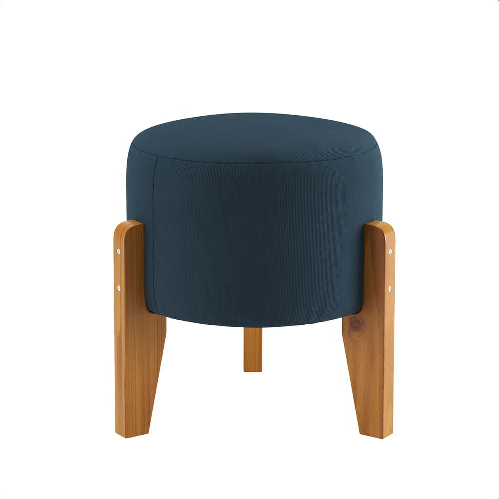 Puff Redondo Estofado Com os Pés em Madeira Decorativo Apoio Para os Pés