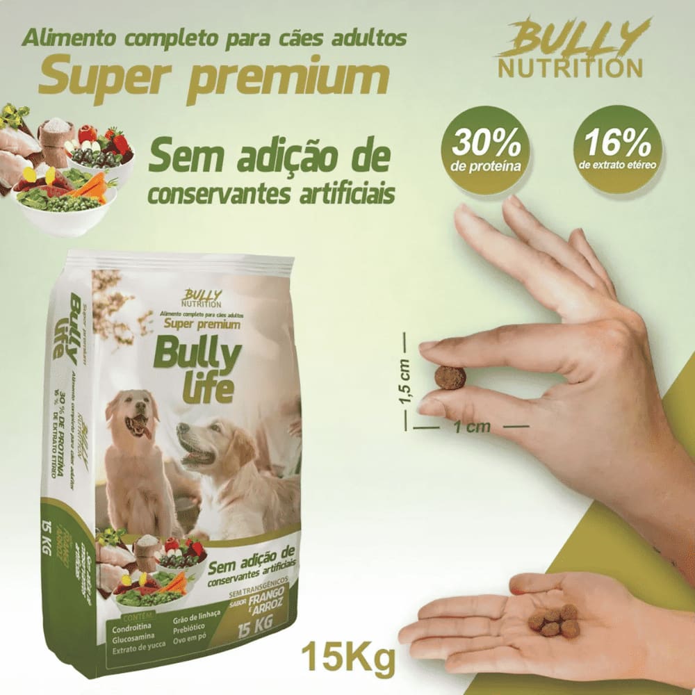 Ração Natural Para Todas Raças de Cachorro Super Premium Bully Life 15Kg