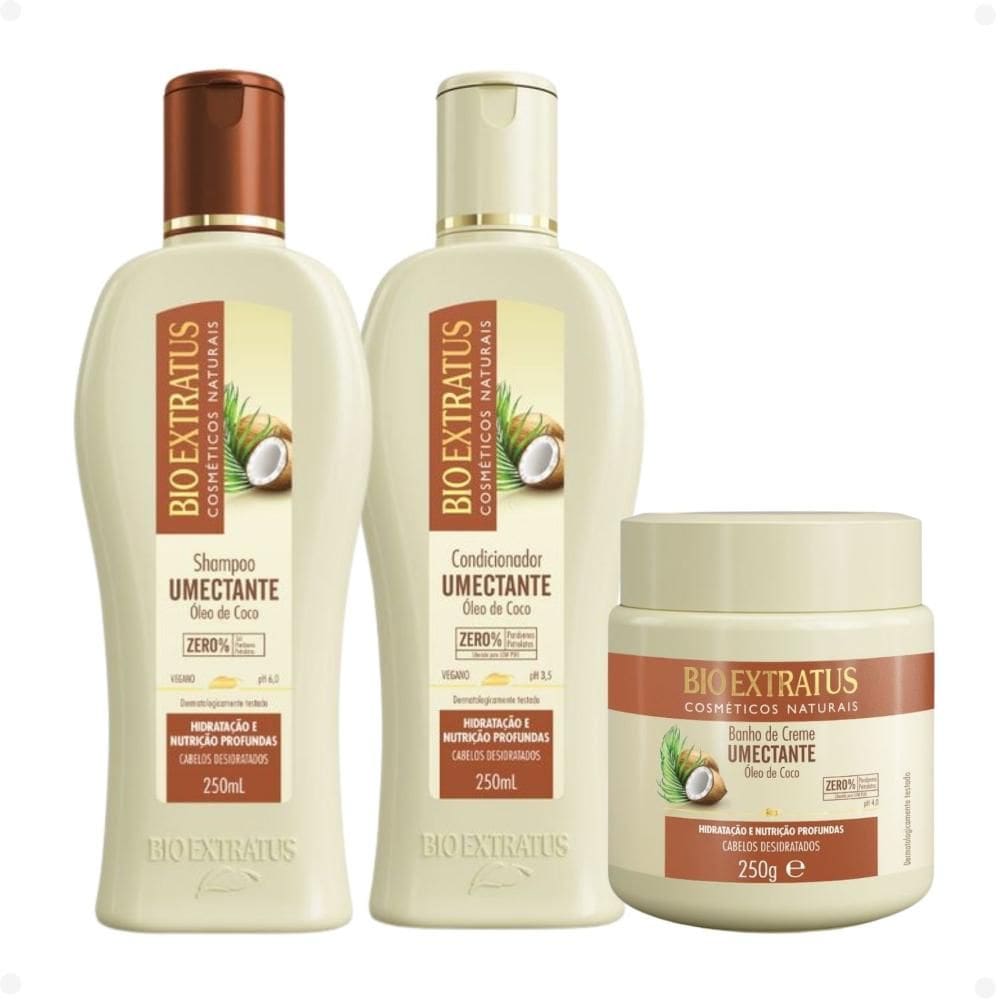 Kit Bio Extratus Umectante Óleo de Coco: Shampoo, Condicionador 250ml e Banho de Creme 250g