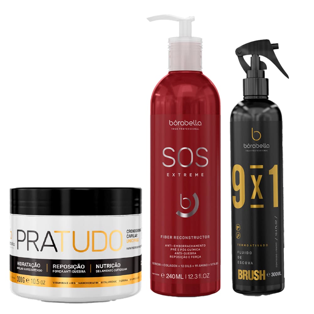 Kit Máscara PraTudo 300g, SOS Extreme, Fluído 9x1 Bórabella
