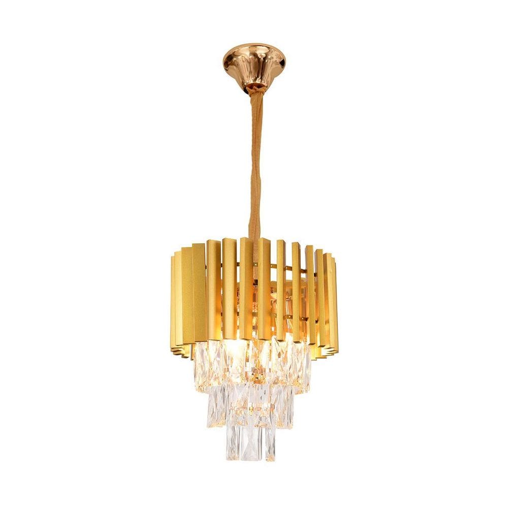 Lustre Pendente De Cristal K9 Dourado 30Cm Redondo Alumínio