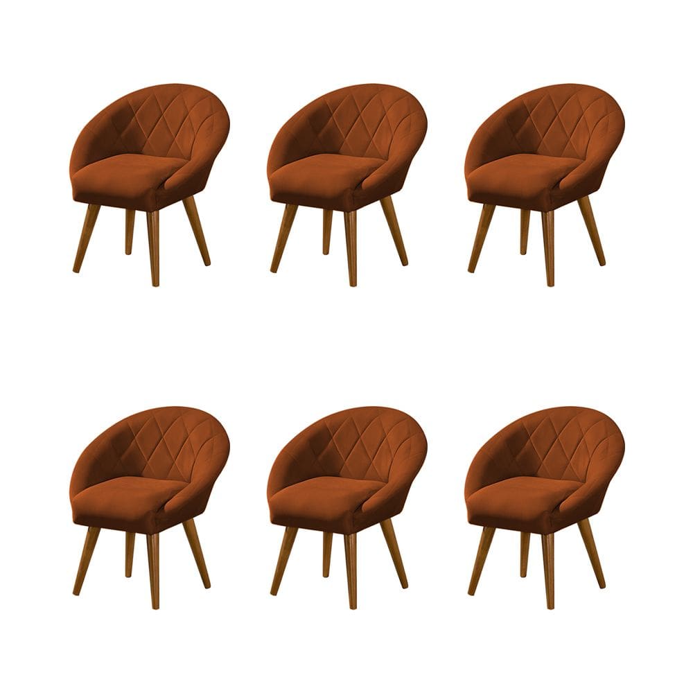 Kit 6 Poltronas Decorativa Canastra Estofada Veludo Laranja Terracota Pés Palito em Madeira Maciça