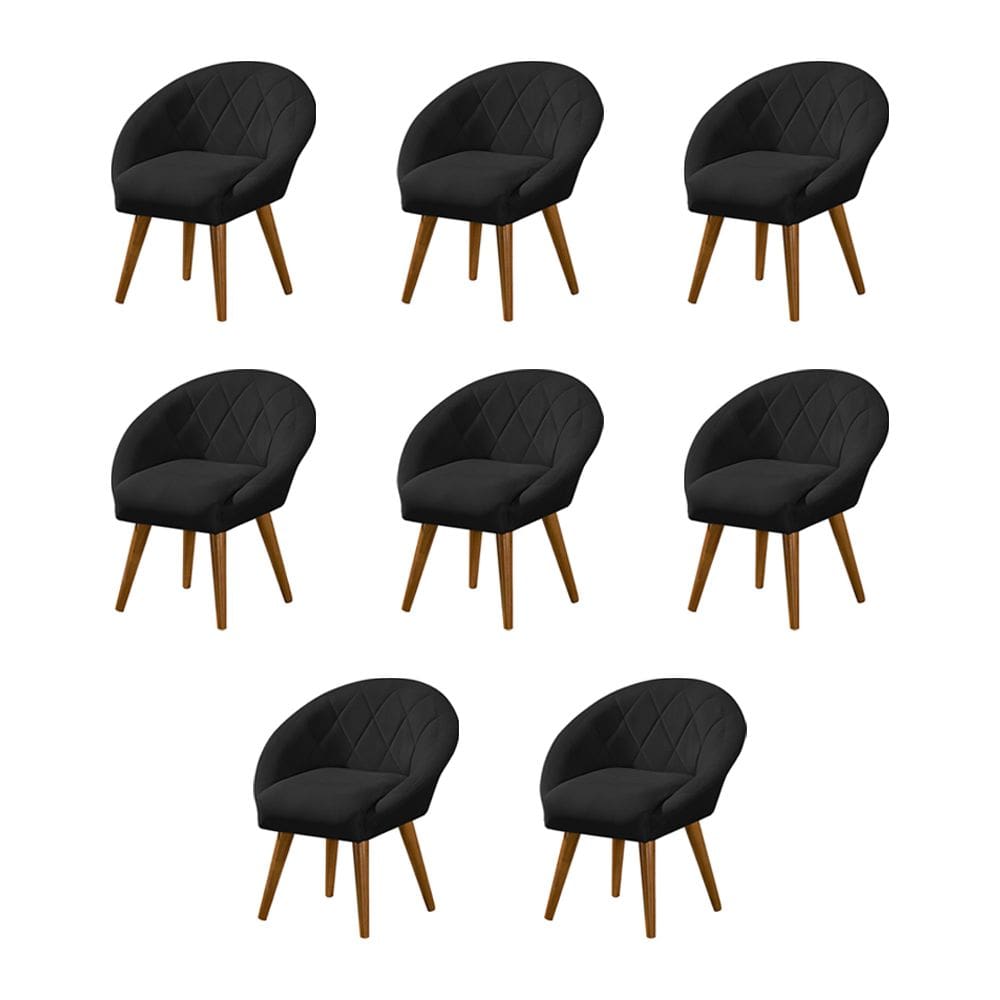 Kit 8 Poltronas Decorativa Canastra Estofada Linho Preto Pés Palito em Madeira Maciça