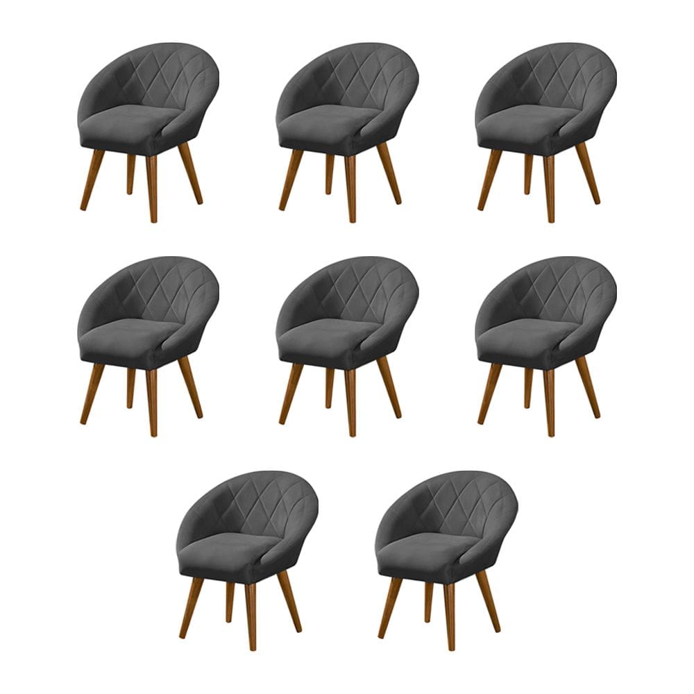 Kit 8 Poltronas Decorativa Canastra Estofada Linho Cinza Pés Palito em Madeira Maciça